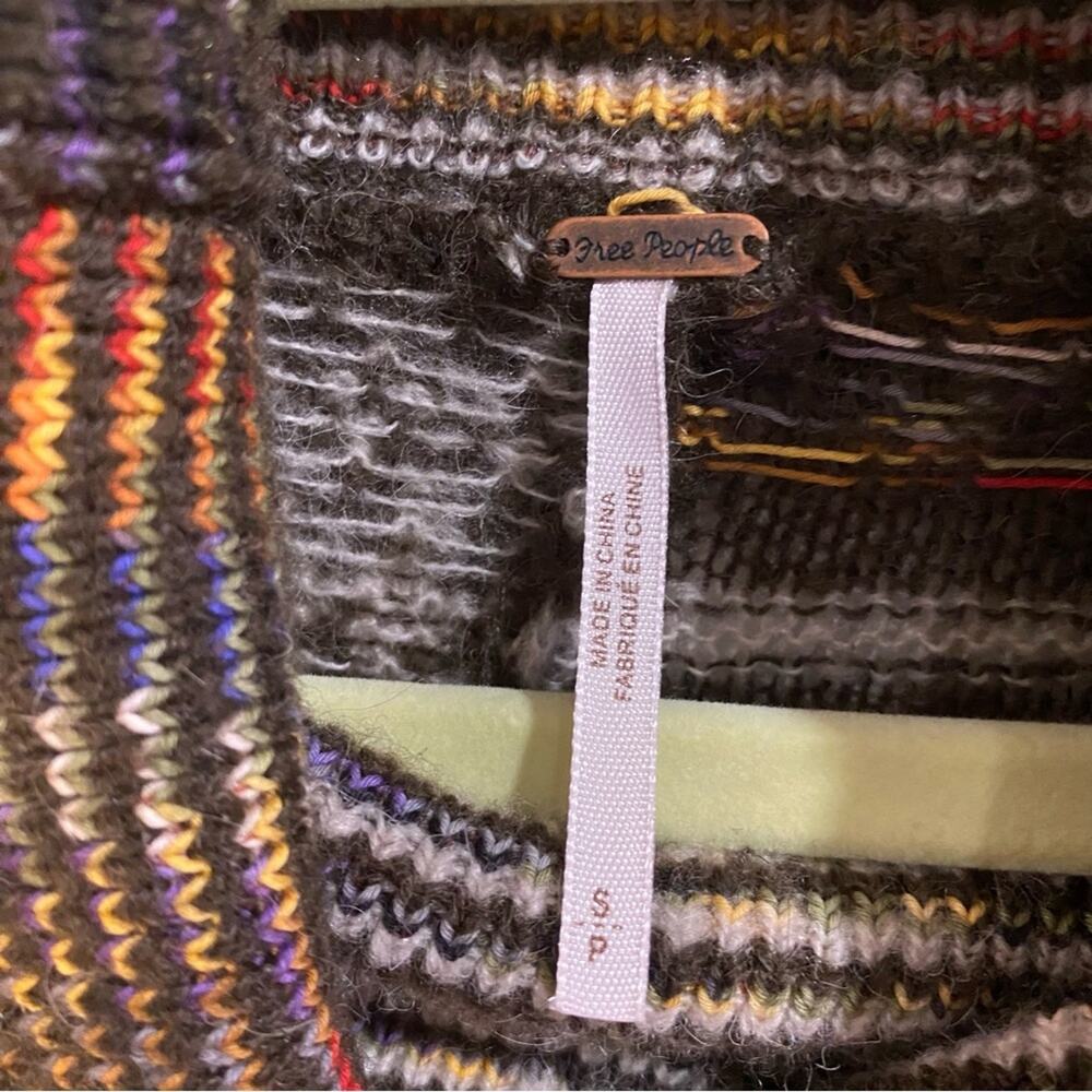 Free People Brown Multi Wool Alpaca Knit Poncho Sz S - Picture 4 of 12